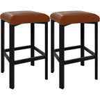 Lot de 2 tabourets de bar à 24 pouces avec repose-pieds, tabourets de bar sans dossier hauteur comptoir avec cadre métallique, sièges rembourrés en cuir PU, tabourets de cuisine modernes