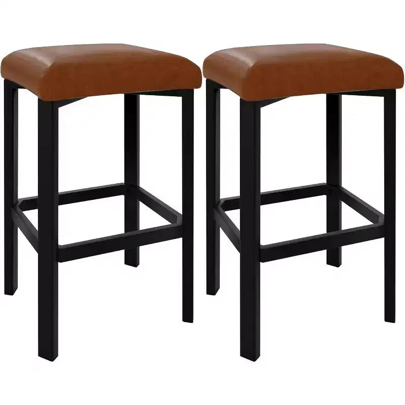 Lot de 2 tabourets de bar à 24 pouces avec repose-pieds, tabourets de bar sans dossier hauteur comptoir avec cadre métallique, sièges rembourrés en cuir PU, tabourets de cuisine modernes
