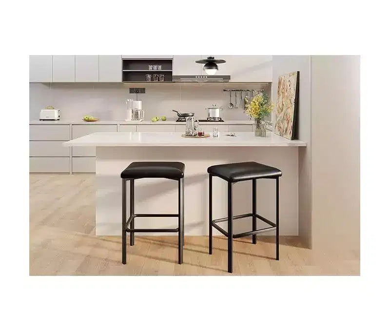 24 Bar Stools Set of 2 with Footrest, Counter Height Backless Barstools with Metal Frame, Upholstered PU Leather Seats, Modern Kitchen Stools