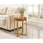 EHMKNP 16 Rustic Farmhouse Round Wood End Table with Metal Leg