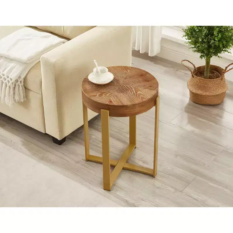 EHMKNP 16 Table d'appoint ronde rustique en bois de style ferme avec pieds en métal