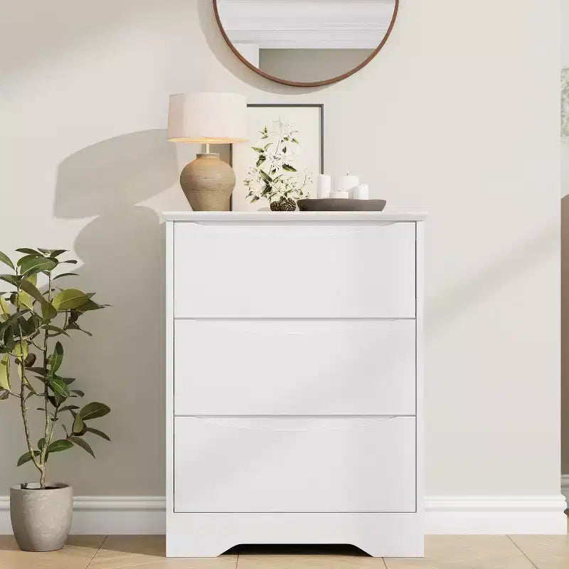 Commode en bois à 3 tiroirs, armoire haute moderne avec rangement profond, grande commode à tiroirs avec plateau large, commode longue de rangement pour chambre à coucher