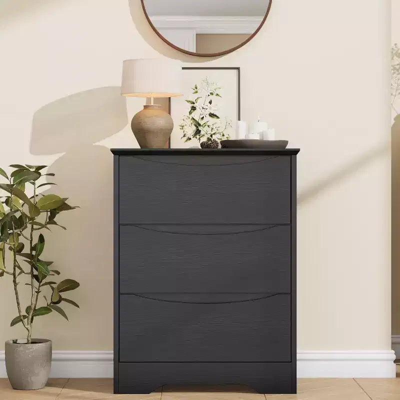 Commode en bois à 3 tiroirs, armoire haute moderne avec rangement profond, grande commode à tiroirs avec plateau large, commode longue de rangement pour chambre à coucher