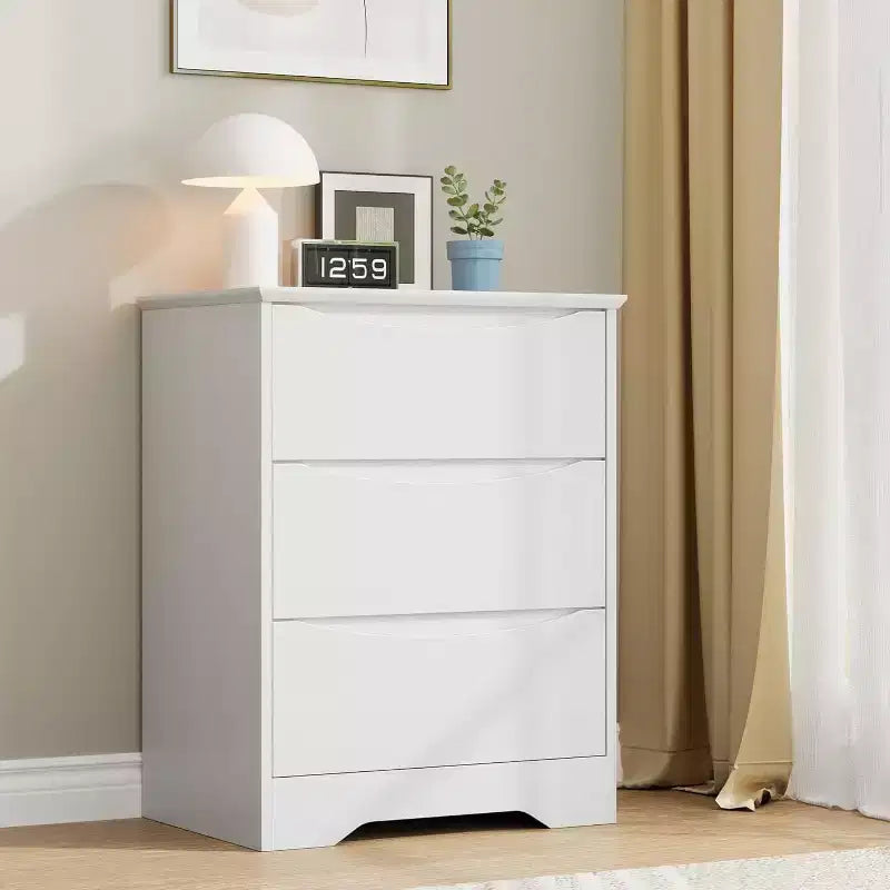 Commode en bois à 3 tiroirs, armoire haute moderne avec rangement profond, grande commode à tiroirs avec plateau large, commode longue de rangement pour chambre à coucher