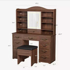 Coiffeuse Acekool avec miroir et lumières réglables, ensemble de table de maquillage avec chaise, 10 tiroirs, 10 étagères et prise de courant pour chambre à coucher