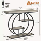 Table console industrielle Sailvan 41.3, table d'entrée à 4 niveaux avec base circulaire et plateau de 4,3 cm d'épaisseur, table console étroite avec rangement