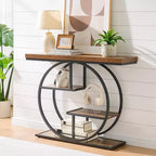 Table console industrielle Sailvan 41.3, table d'entrée à 4 niveaux avec base circulaire et plateau de 4,3 cm d'épaisseur, table console étroite avec rangement