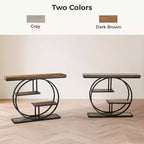Table console industrielle Sailvan 41.3, table d'entrée à 4 niveaux avec base circulaire et plateau de 4,3 cm d'épaisseur, table console étroite avec rangement