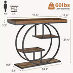 Table console industrielle Sailvan 41.3, table d'entrée à 4 niveaux avec base circulaire et plateau de 4,3 cm d'épaisseur, table console étroite avec rangement
