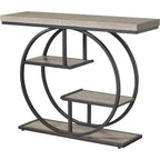 Table console industrielle Sailvan 41.3, table d'entrée à 4 niveaux avec base circulaire et plateau de 4,3 cm d'épaisseur, table console étroite avec rangement