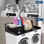 Acekool Laveuse-sécheuse de comptoir, Meuble de Rangement à 2 Niveaux pour Lave-linge Sèche-linge avec Rebords et Tiroirs, Étagère de Rangement pour Buanderie et Pliage