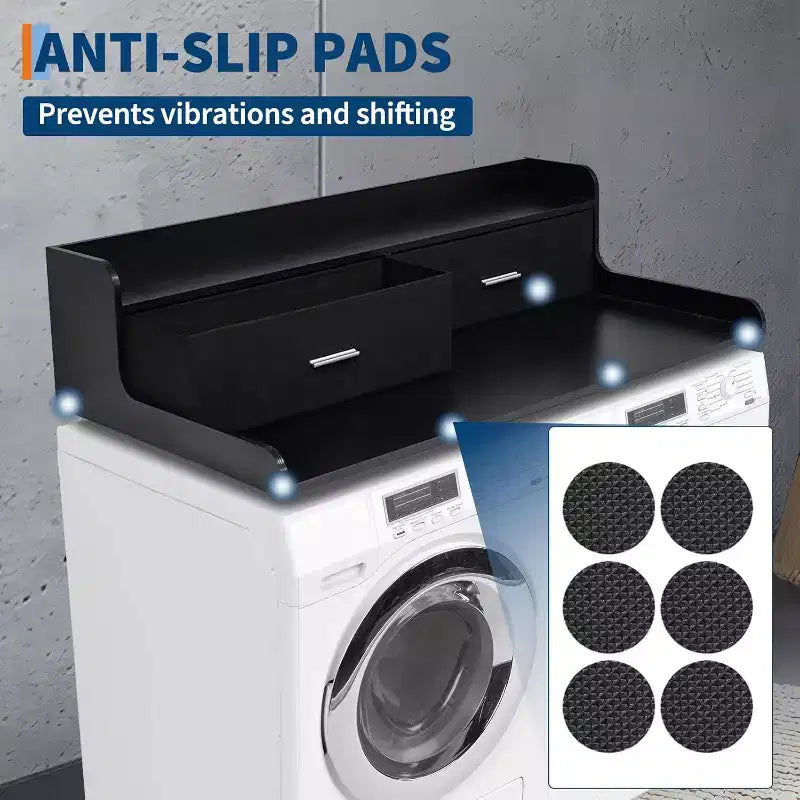 Acekool Laveuse-sécheuse de comptoir, Meuble de Rangement à 2 Niveaux pour Lave-linge Sèche-linge avec Rebords et Tiroirs, Étagère de Rangement pour Buanderie et Pliage