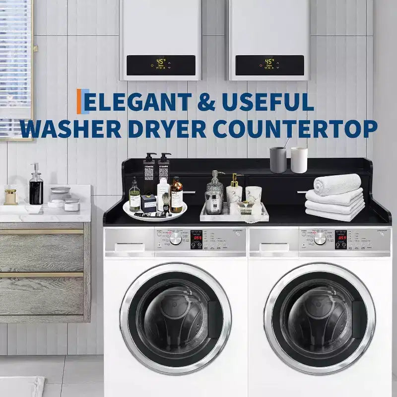 Acekool Laveuse-sécheuse de comptoir, Meuble de Rangement à 2 Niveaux pour Lave-linge Sèche-linge avec Rebords et Tiroirs, Étagère de Rangement pour Buanderie et Pliage
