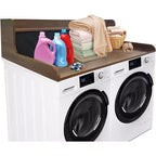 Acekool Laveuse-sécheuse de comptoir, Meuble de Rangement à 2 Niveaux pour Lave-linge Sèche-linge avec Rebords et Tiroirs, Étagère de Rangement pour Buanderie et Pliage
