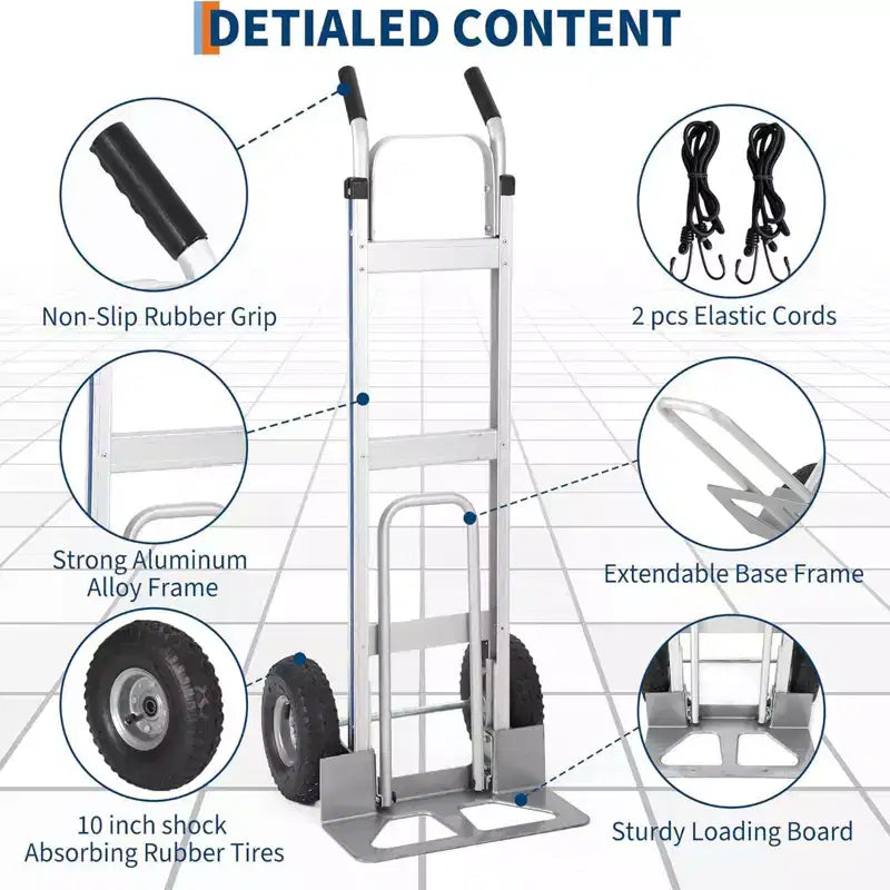 COZONY Diable en aluminium/chariot monte-escalier, capacité de 272 kg, chariot robuste avec base extensible