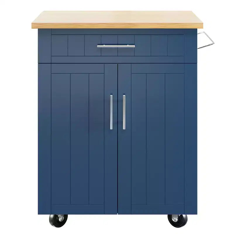 Îlot de cuisine en bois Celebalcony, chariot de cuisine avec un meuble double, un tiroir et un porte-serviettes. Chariot de rangement roulant pour la cuisine, le salon