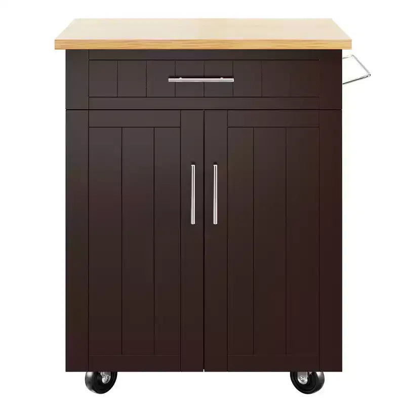 Îlot de cuisine en bois Celebalcony, chariot de cuisine avec un meuble double, un tiroir et un porte-serviettes. Chariot de rangement roulant pour la cuisine, le salon