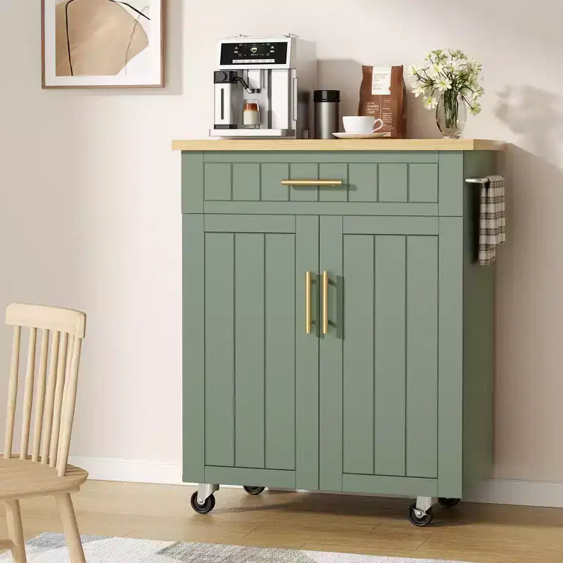 Îlot de cuisine en bois Celebalcony, chariot de cuisine avec un meuble double, un tiroir et un porte-serviettes. Chariot de rangement roulant pour la cuisine, le salon