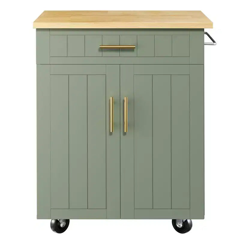 Îlot de cuisine en bois Celebalcony, chariot de cuisine avec un meuble double, un tiroir et un porte-serviettes. Chariot de rangement roulant pour la cuisine, le salon
