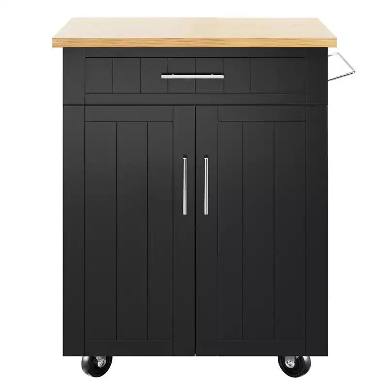 Îlot de cuisine en bois Celebalcony, chariot de cuisine avec un meuble double, un tiroir et un porte-serviettes. Chariot de rangement roulant pour la cuisine, le salon