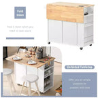 TUYOHW Îlot de cuisine roulant de 101 cm avec abattant, prise de courant et rangement ouvert, chariot de cuisine avec 2 tiroirs et 1 meuble à porte
