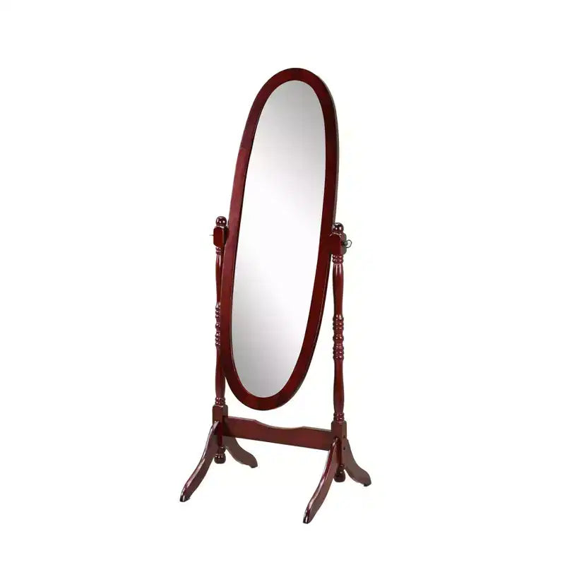 Miroir décoratif pleine longueur TUYOHW Anna Style pour chambre à coucher, dressing, psyché traditionnelle sur pied avec cadre en bois, couleur cerisier