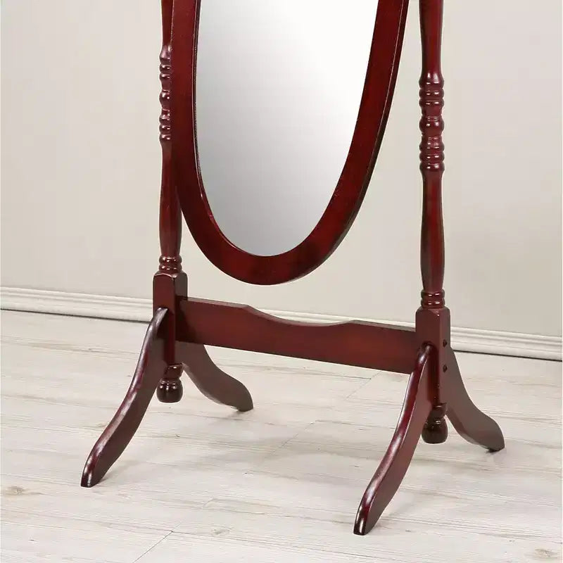 Miroir décoratif pleine longueur TUYOHW Anna Style pour chambre à coucher, dressing, psyché traditionnelle sur pied avec cadre en bois, couleur cerisier
