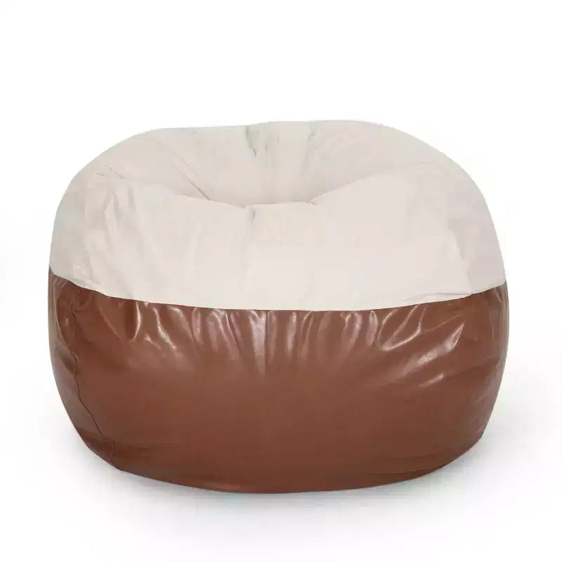 TUYOHW 5ft Rounded Bean Bag Chair, Faux Leather Floor Sofa for Easy Cleaning, Comfy Sofa Chair for Living Room and Bedroom