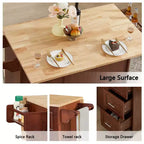 TUYOHW Îlot de cuisine roulant de 136,6 cm avec abattant, Chariot de cuisine avec armoire à 2 portes et 3 tiroirs