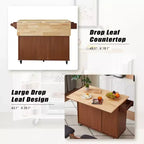 TUYOHW Îlot de cuisine roulant de 136,6 cm avec abattant, Chariot de cuisine avec armoire à 2 portes et 3 tiroirs