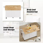 TUYOHW Îlot de cuisine roulant de 136,6 cm avec abattant, Chariot de cuisine avec armoire à 2 portes et 3 tiroirs