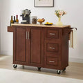 TUYOHW Îlot de cuisine roulant de 136,6 cm avec abattant, Chariot de cuisine avec armoire à 2 portes et 3 tiroirs