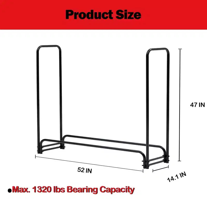 Support de bois de chauffage extérieur avec housse, rangement de bûches en acier de 1,3 m, empileur de bûches robuste pour terrasse, cheminée intérieure/extérieure, noir