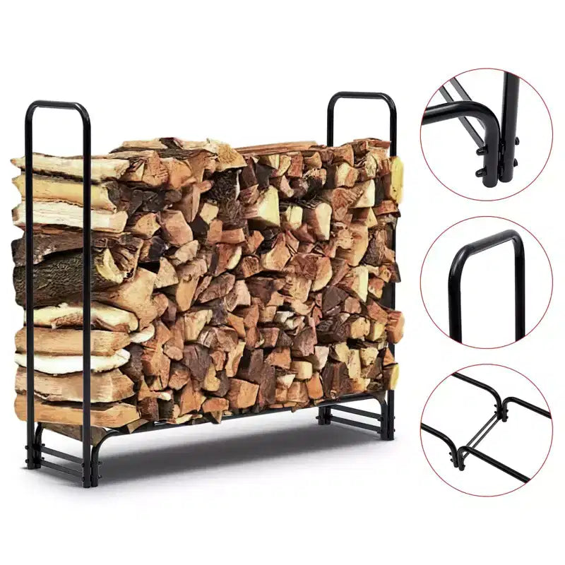 Support de bois de chauffage extérieur avec housse, rangement de bûches en acier de 1,3 m, empileur de bûches robuste pour terrasse, cheminée intérieure/extérieure, noir