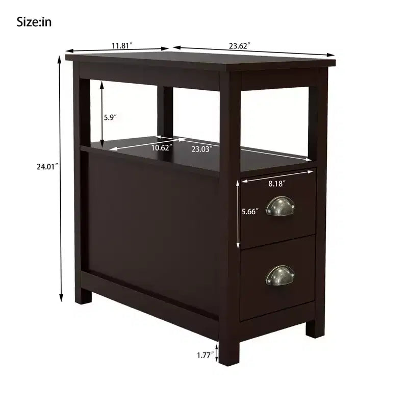 Table de chevet rétro en bois avec tiroirs et étagère ouverte pour petits espaces - Marron