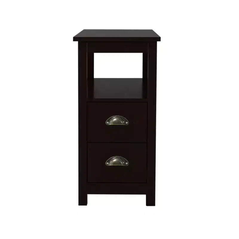Table de chevet rétro en bois avec tiroirs et étagère ouverte pour petits espaces - Marron