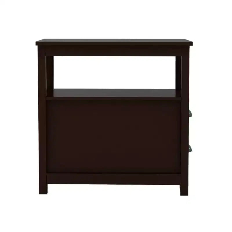 Table de chevet rétro en bois avec tiroirs et étagère ouverte pour petits espaces - Marron