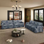 MAYEERTY Canapé nuage 3 et 4 places luxueusement confortable, en tissu chenille avec accoudoirs arrondis et jupe plissée, motif floral bleu