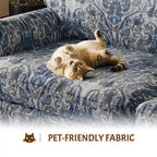 MAYEERTY Canapé nuage 3 et 4 places luxueusement confortable, en tissu chenille avec accoudoirs arrondis et jupe plissée, motif floral bleu