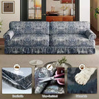 MAYEERTY Canapé nuage 3 et 4 places luxueusement confortable, en tissu chenille avec accoudoirs arrondis et jupe plissée, motif floral bleu