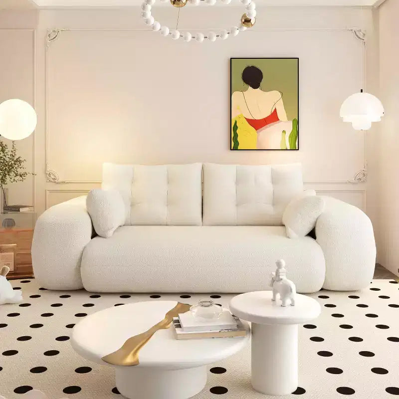 MAYEERTY 78.7 Multifunctional Foldable Sofa Bed, 3-in-1 Teddy Fabric Foam Filled Sleepder Sofa Bed Beige