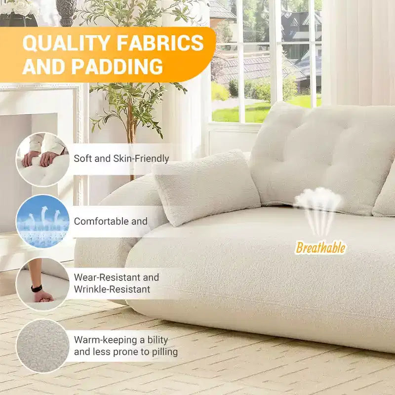 Canapé convertible multifonctionnel MAYEERTY 78,7", 3-en-1, en tissu teddy, garni de mousse, beige