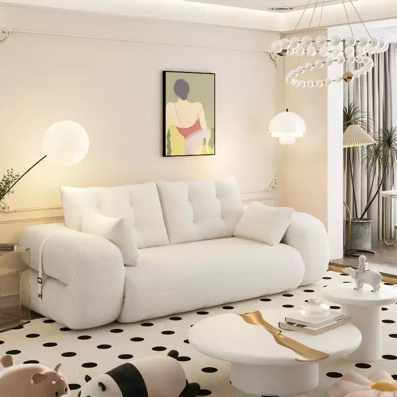 Canapé convertible multifonctionnel MAYEERTY 78,7", 3-en-1, en tissu teddy, garni de mousse, beige