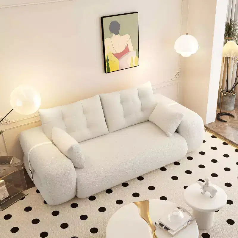 Canapé convertible multifonctionnel MAYEERTY 78,7", 3-en-1, en tissu teddy, garni de mousse, beige