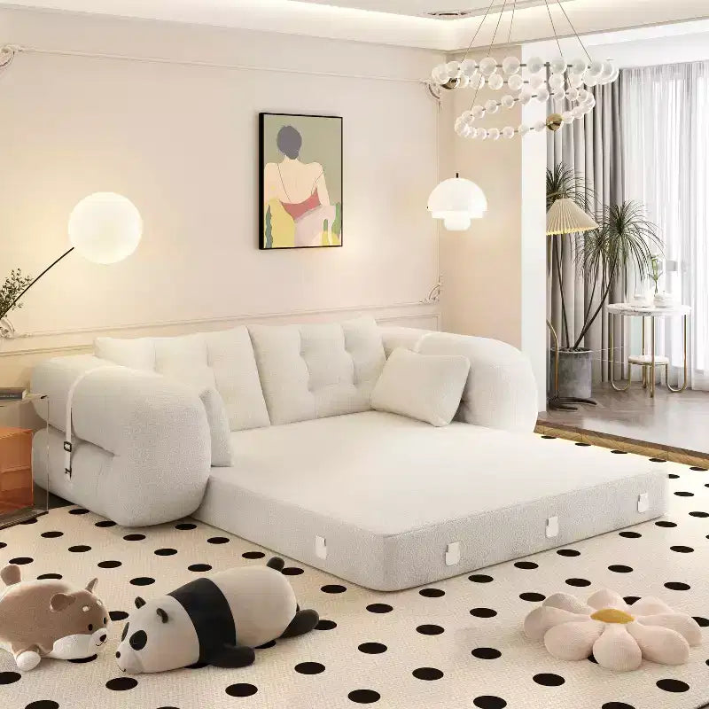 Canapé convertible multifonctionnel MAYEERTY 78,7", 3-en-1, en tissu teddy, garni de mousse, beige