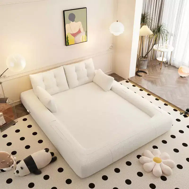 Canapé convertible multifonctionnel MAYEERTY 78,7", 3-en-1, en tissu teddy, garni de mousse, beige