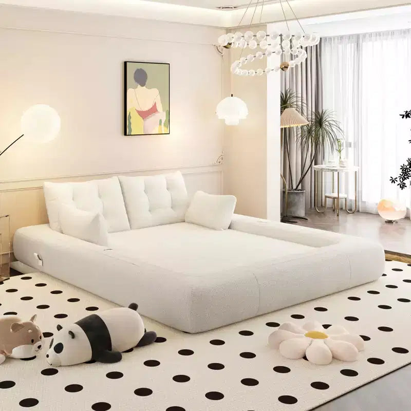 Canapé convertible multifonctionnel MAYEERTY 78,7", 3-en-1, en tissu teddy, garni de mousse, beige