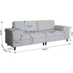 Canapé moderne 3 places de 85 pouces avec accoudoirs réglables et tissu chenille doux, canapé avec dossier touffeté de boutons pour salon et chambre
