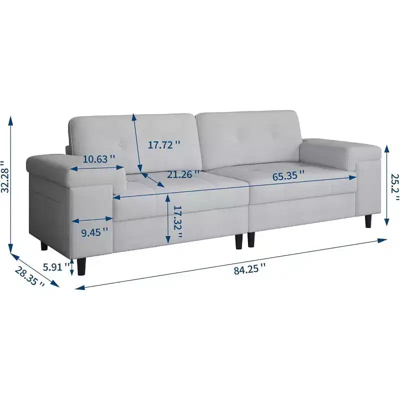 Canapé moderne 3 places de 85 pouces avec accoudoirs réglables et tissu chenille doux, canapé avec dossier touffeté de boutons pour salon et chambre