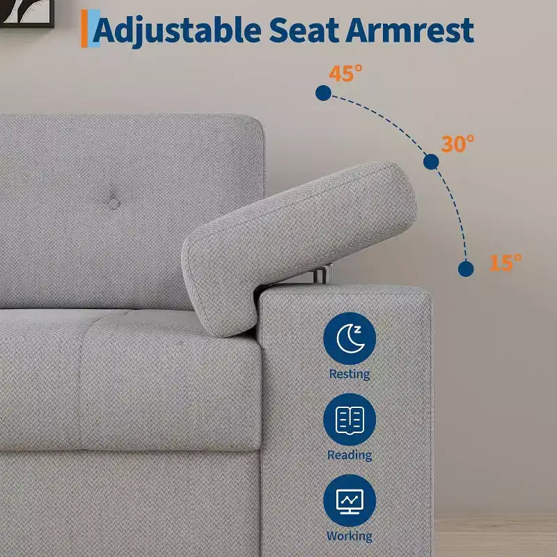 Canapé moderne 3 places de 85 pouces avec accoudoirs réglables et tissu chenille doux, canapé avec dossier touffeté de boutons pour salon et chambre
